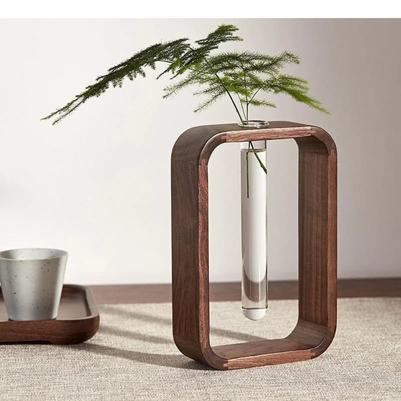 Walnut Wood Glass Vase Desktop Decoration Hydroponic Flower Arrangement Living Room Aesthetic