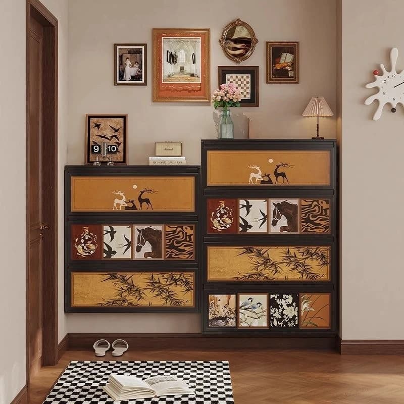 Household ultra-thin shoe cabinet, large capacity and extremely narrow storage cabinet, wall-mounted suspended