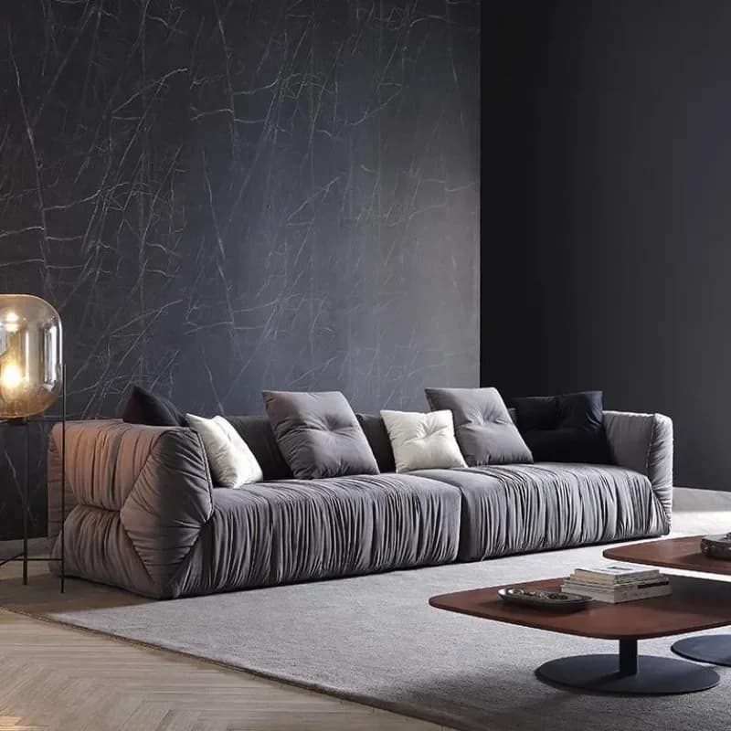 Nordic Velvet Fabric Pleated Sofa Large Apartment Corner Sand