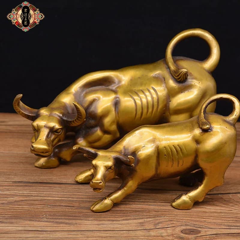 Brass Wall Street Figurine, Copper Bull