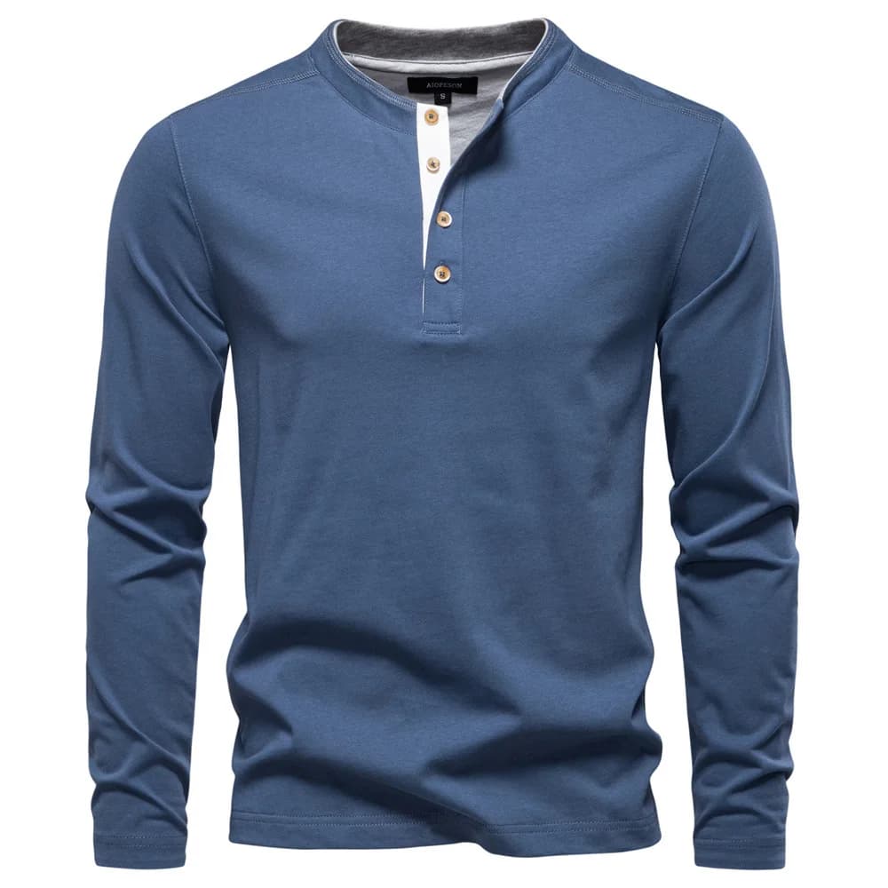 New men's Henry collar multi-color pure cotton long-sleeved T-shirt, a fashionable, casual and breathable top that won't wrinkle