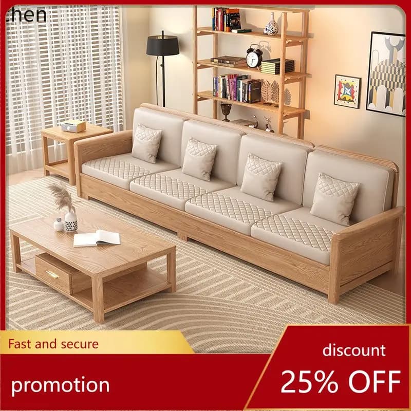 HXL Solid Wood Sofa Set Dual-use Simple Living Room Storage Natural Wood Color Furniture
