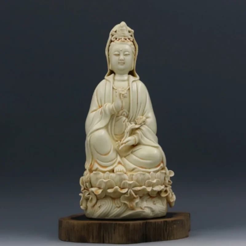 Antique porcelain Ruyi Guanyin Bodhisattva sitting on lotus Buddha statue retro decoration folk art collection crafts