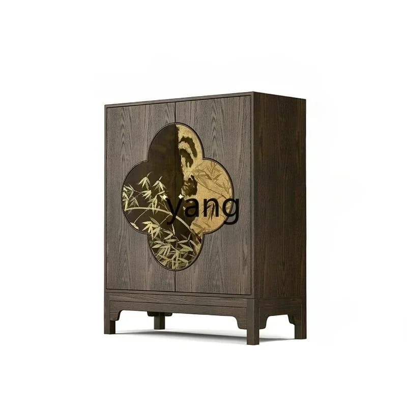 LTT Chinese bamboo solid wood dining side cabinet tea room storage storage cabinet household wall side cabinet