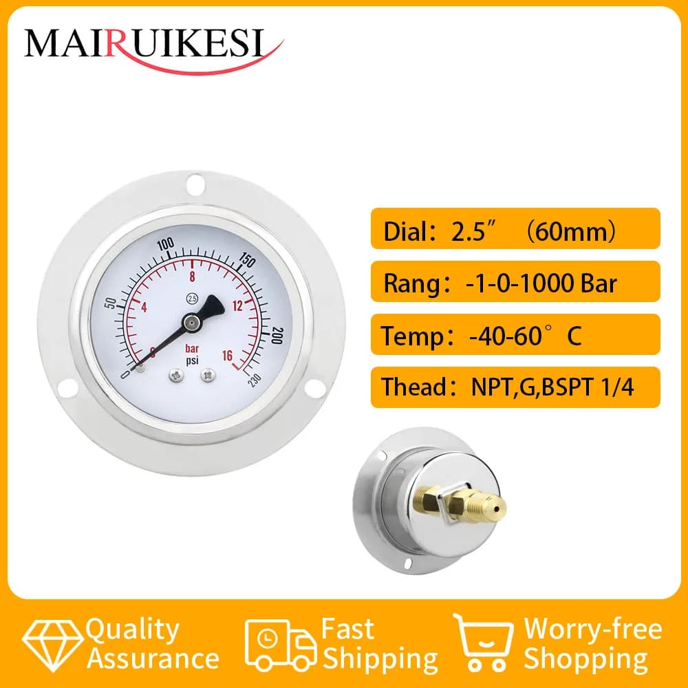 MAIRUIKESI   63mm(2-1/2") Dry Pressure Gauge  -1-0-600bar High qaulity Back Connection With Flange  manometer for Water gas oil