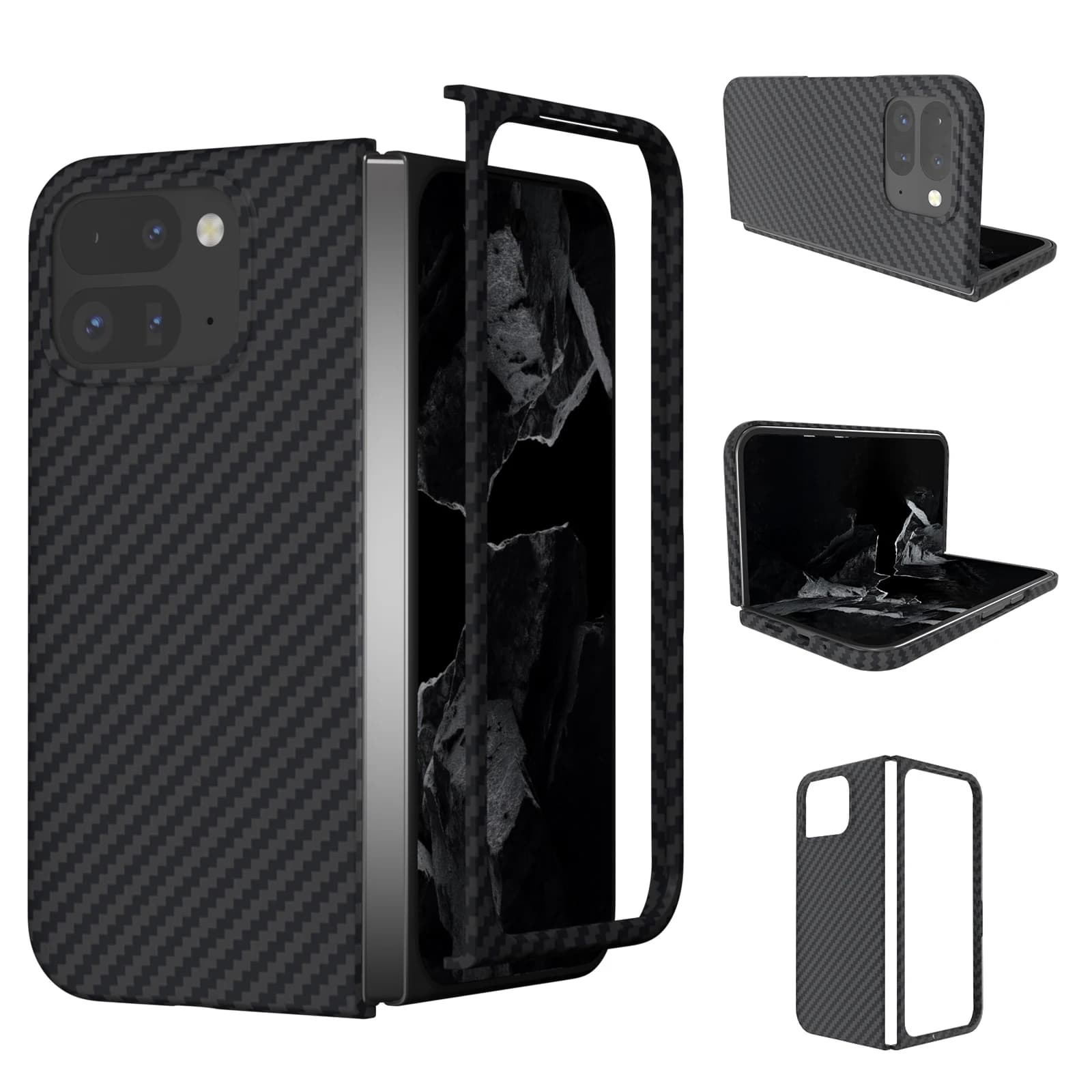 Ultra-Thin Skin Feel Matte Frosted Carbon Fiber Decal Case for Google Pixel 9 Pro Fold Shockproof Folding Protective Cover Funda