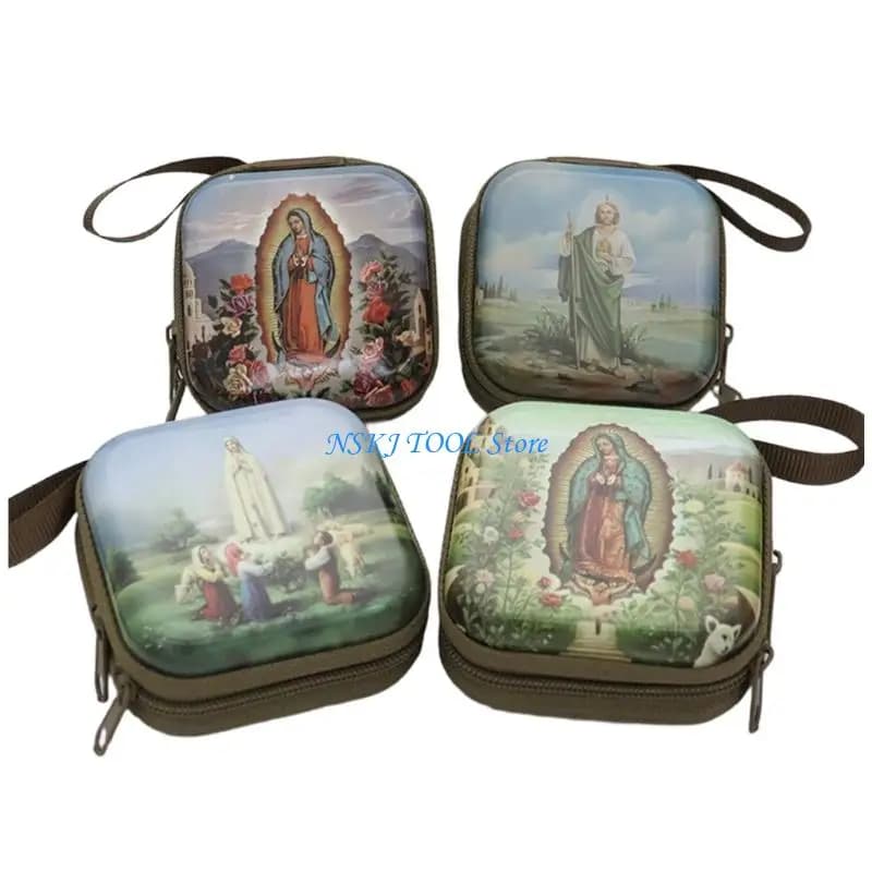 L8RC Rosary Prayer Bag Rosary Pouches Religious Jewelry Storage Box for Rings Earring