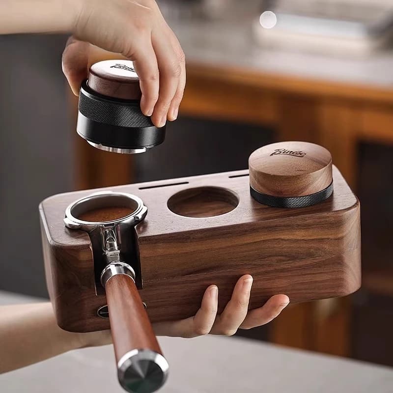 Walnut coffee powder pressing base set 51/58mm universal powder dispenser, powder pressing hammer coffee utensils