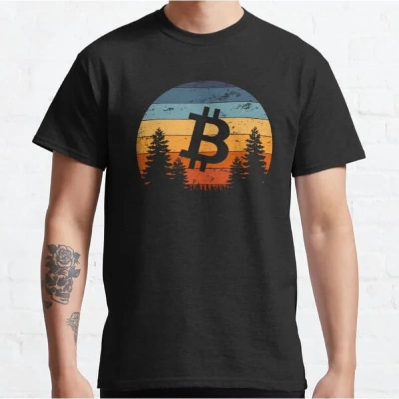 Retro Sunset Hodl  Gift t shirt for Crypto Traders BTC Fan Bitcoin Symbol tee 100% cotton printed Graphic clothes All size tops