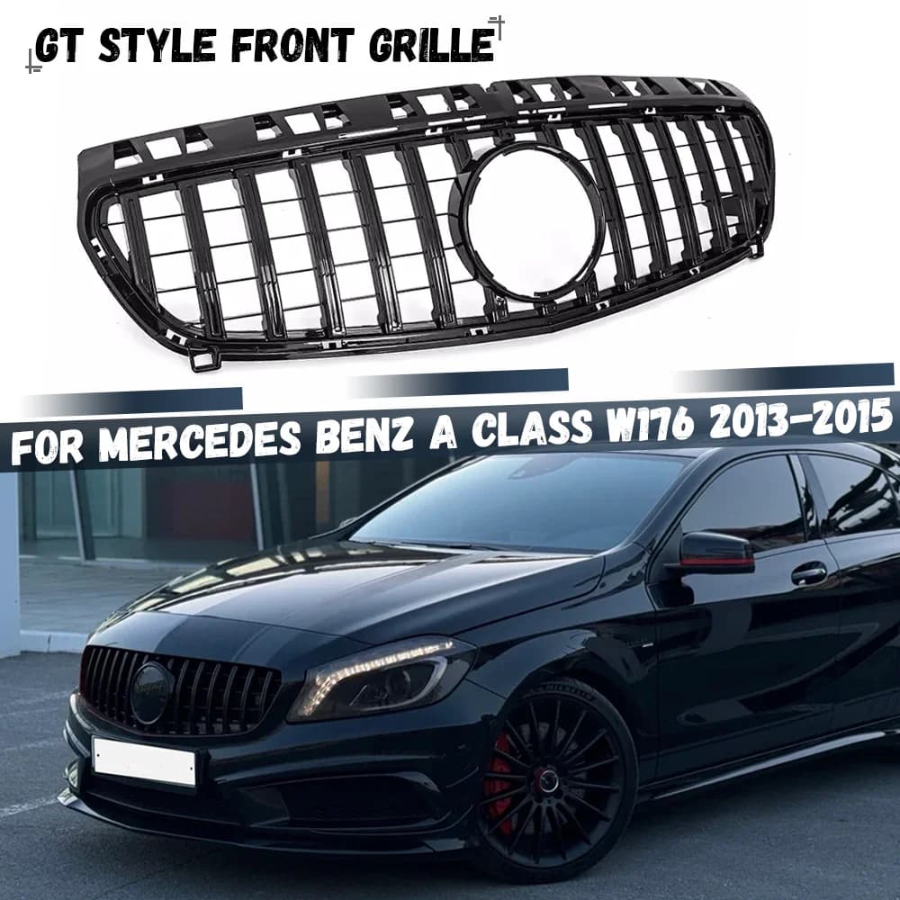 For Mercedes Benz W176 A Class A180 A200 A250 A45 Pre-Facelift 2013-2015 GT Style Front Grille Bumper Intake Hood Mesh Grid