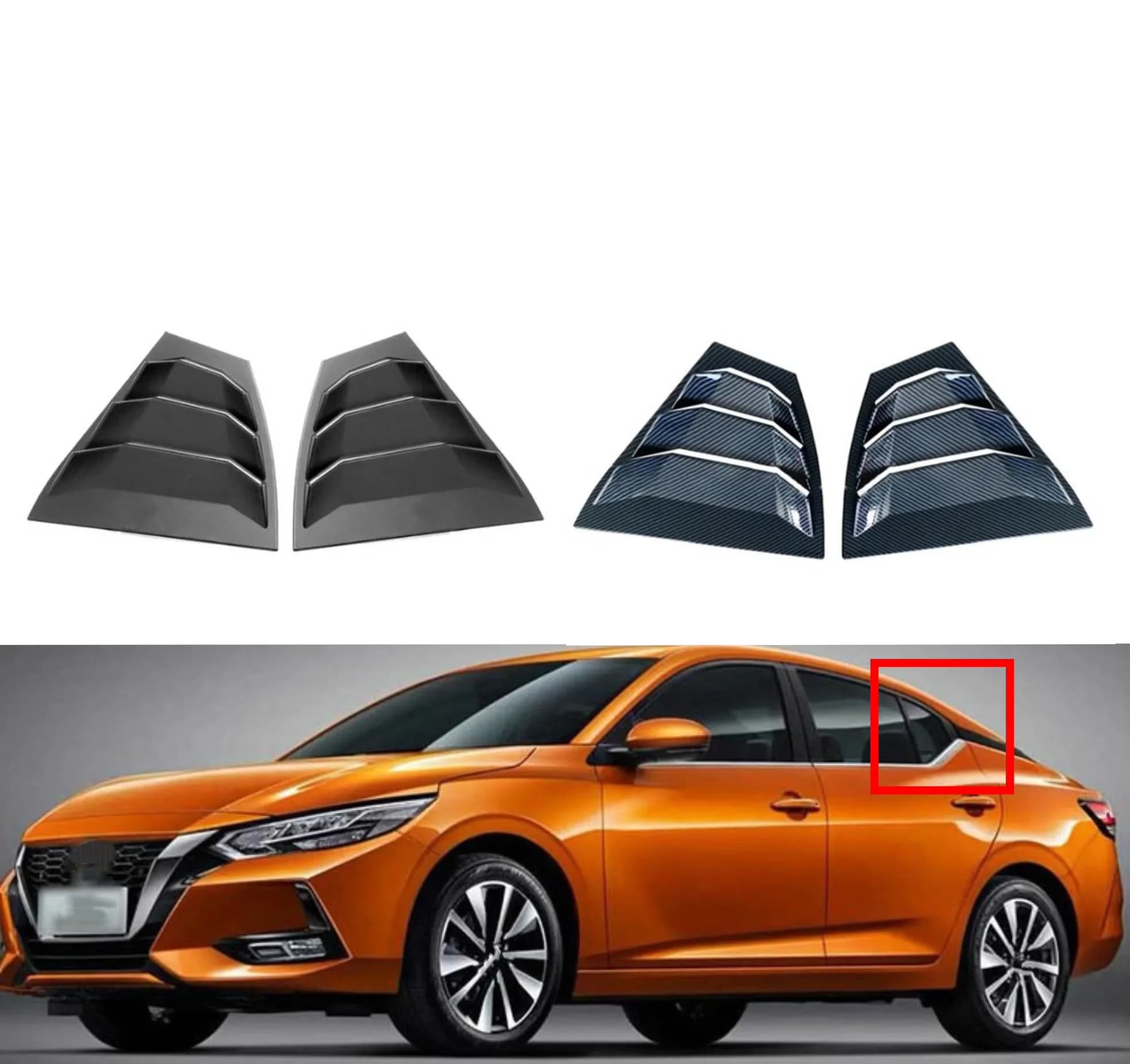 Car Rear Louver Window Side Shutter Cover Fit For Nissan Sentra / Sylphy 2020 2021 2022 Trim Sticker Vent Scoop ABS Carbon Fiber