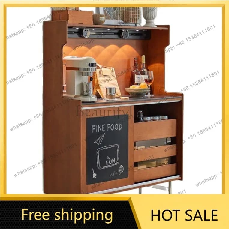 LS simple retro solid wood rock slab dining side cabinet medieval living room storage small apartment tea cabinet