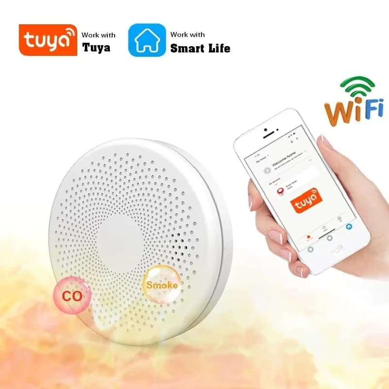 2026 Latest 2 in 1 WiFi Tuya Smart Co&Smoke Detector Alarm Carbon Monoxide Parlor Room Kitchen Shop Fire PIR Sound Sensor Alert