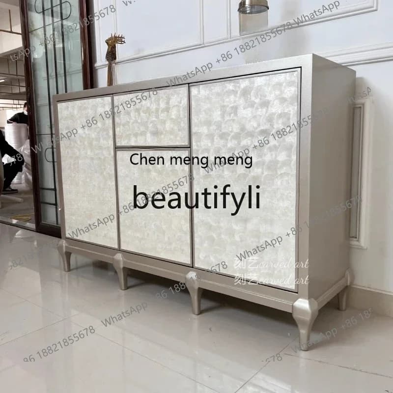 G Light luxury cabinet French cream style solid wood color shell bucket cabinet Open door side cabinet