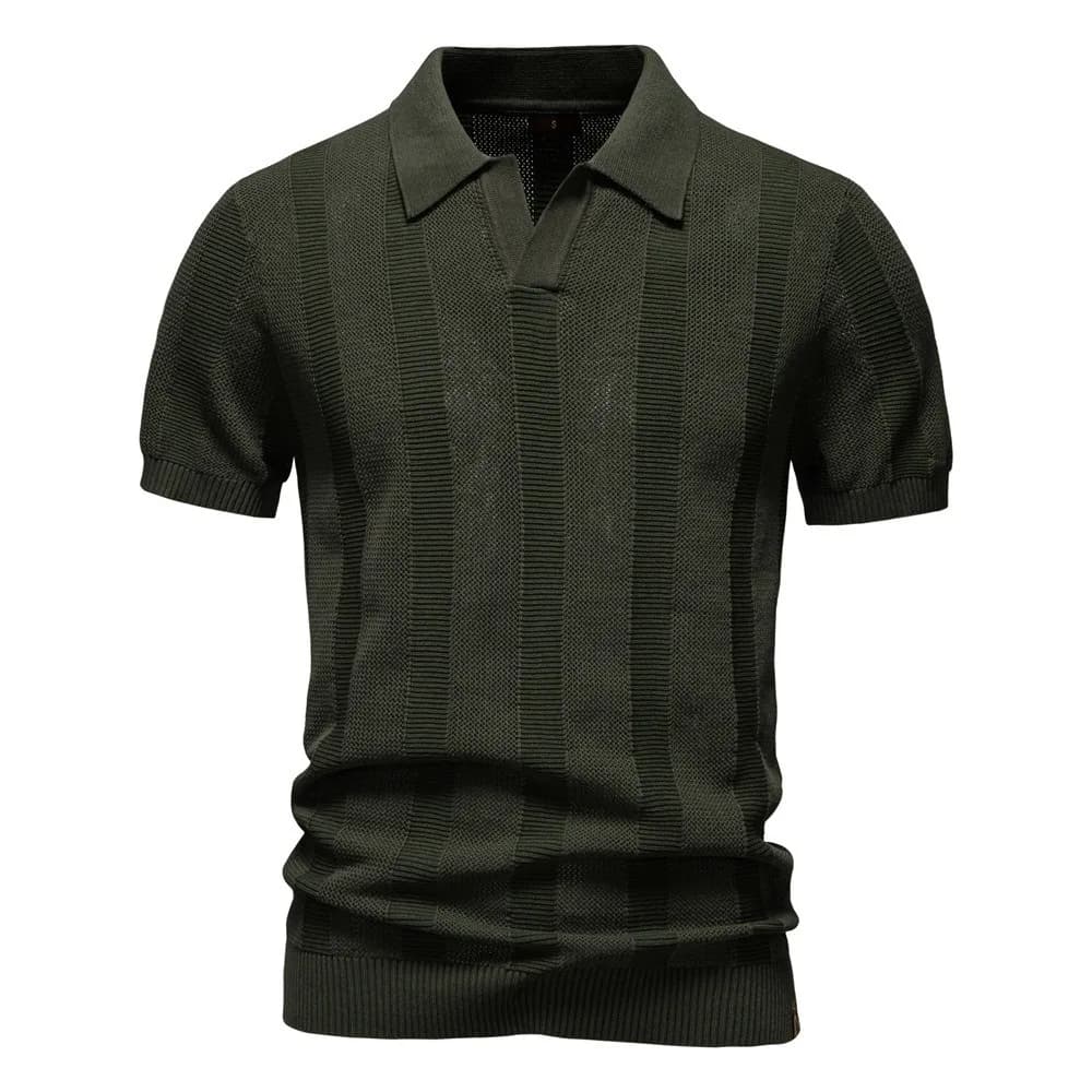 Hollow Out Short Sleeved Sweater Striped Polo Shirt Men's Short Sleeved Summer Polo Shirt Men's Office Commuting Top Inner Layer