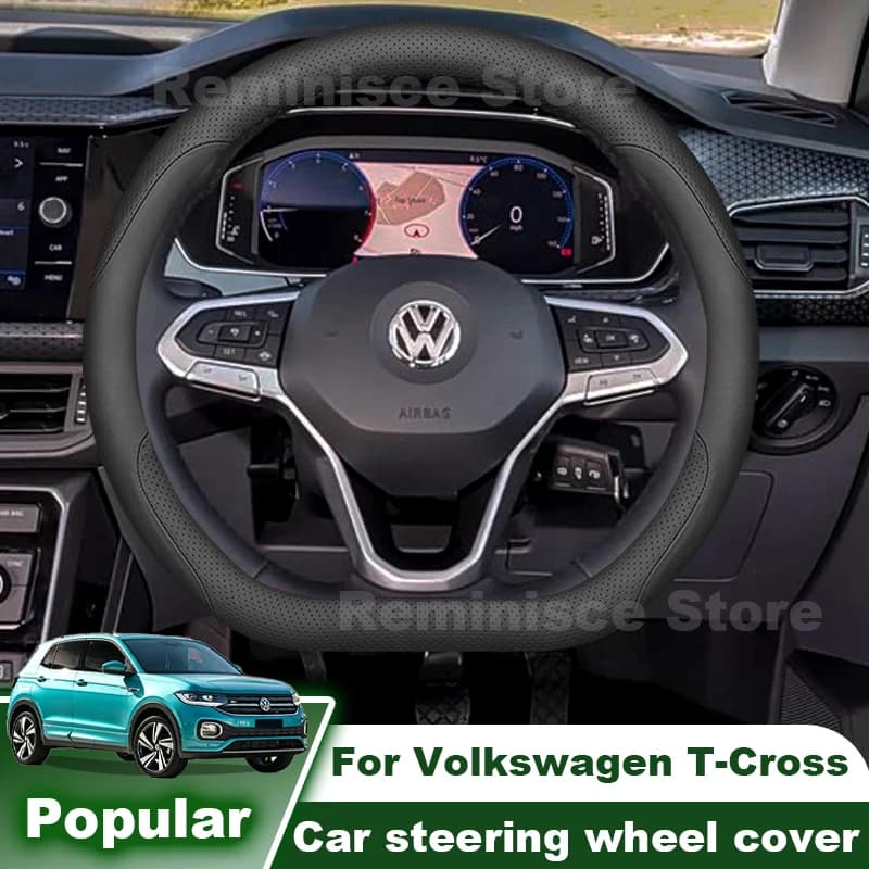 Nappa Leather Car Steering Wheel Cover For Volkswagen T-Cross T Cross 2019-2025 2026 Non Slip Steering Wheel Cover Accessories