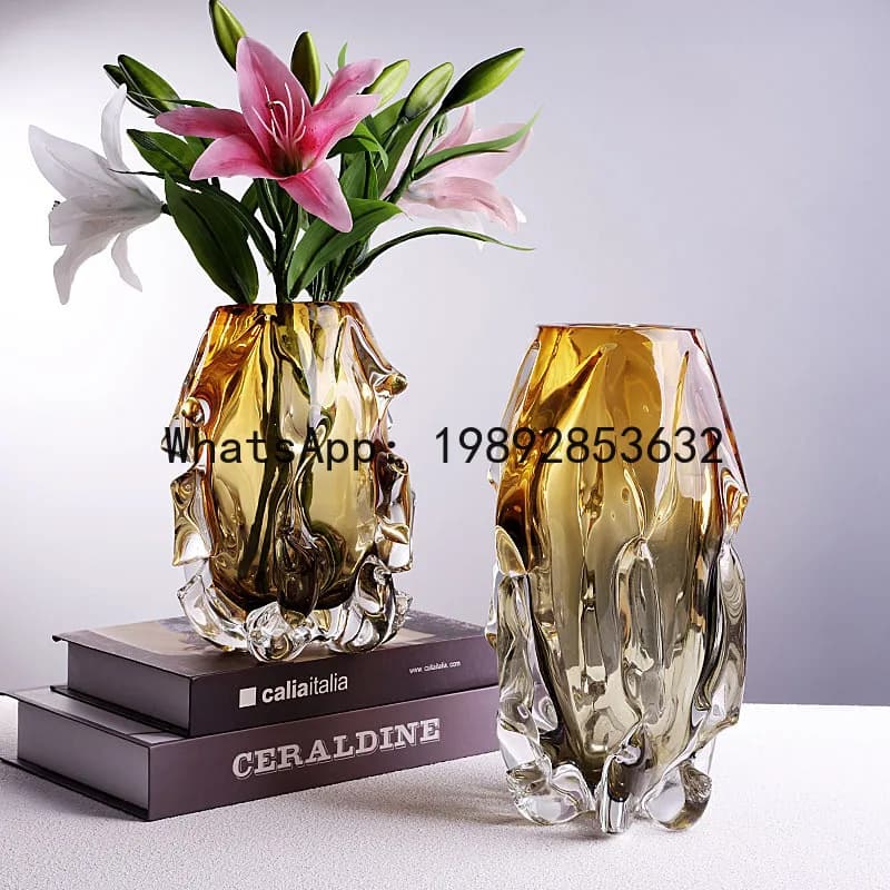 PYJ Home Furnishing Modern Very Simple Flower Arrangement Crystal Glass Vase Art Ornament