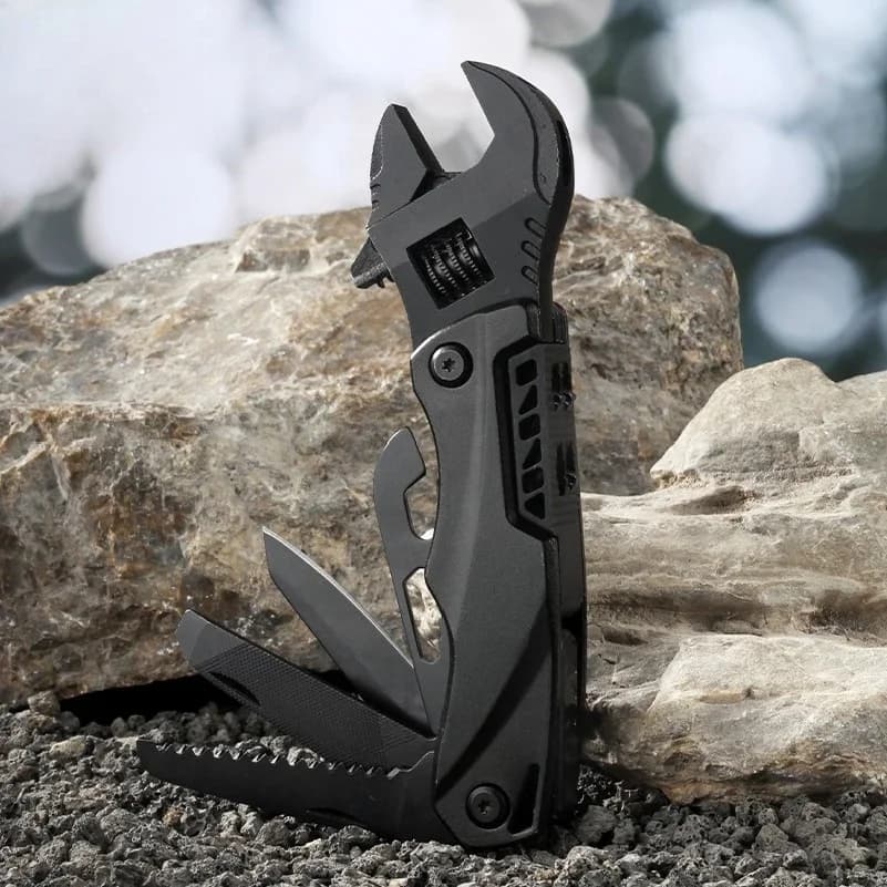 1pc Outdoor Camping Multifunctional Wrench Pliers Multi-purpose Adjustable Wrench Folding Knife Saw EDC Wrench Tool