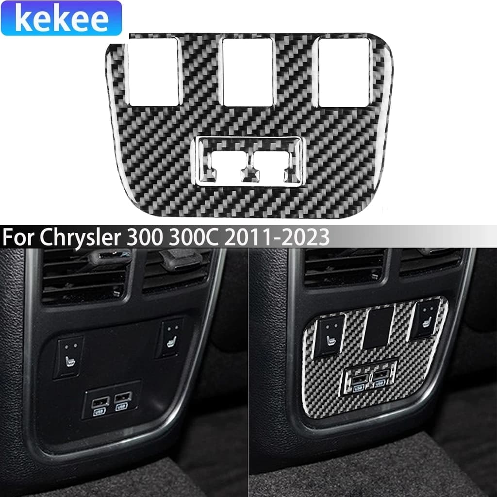 For Chrysler 300 300C 2011-2023 Carbon Fiber Rear Center Air Outlet Vent USB Panel Car Accessories Interior Cover Sticker Trim
