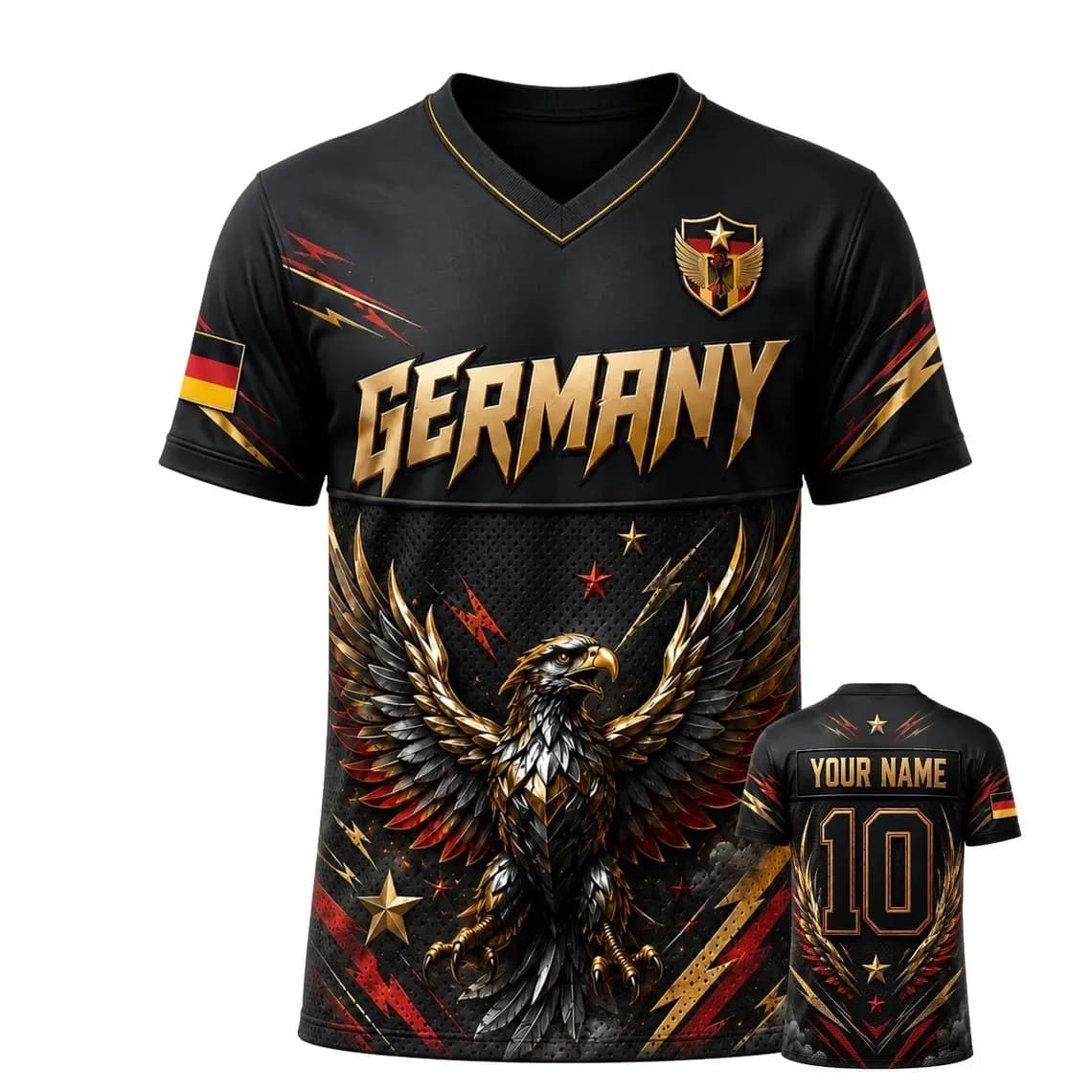 Germany Name Patch Jersey 3D, Custom Hybrid Mesh V-Neck Country Pride Shirt Gift, Short Sleeve Summer Unisex T-shirt