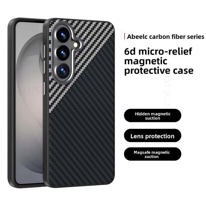 Carbon Kevlar Fiber For Magsafe Case For Samsung S26 Ultra 5G Wireless Charger Magsafing Cover For Galaxy S25 Edge S26 S24 Ultra