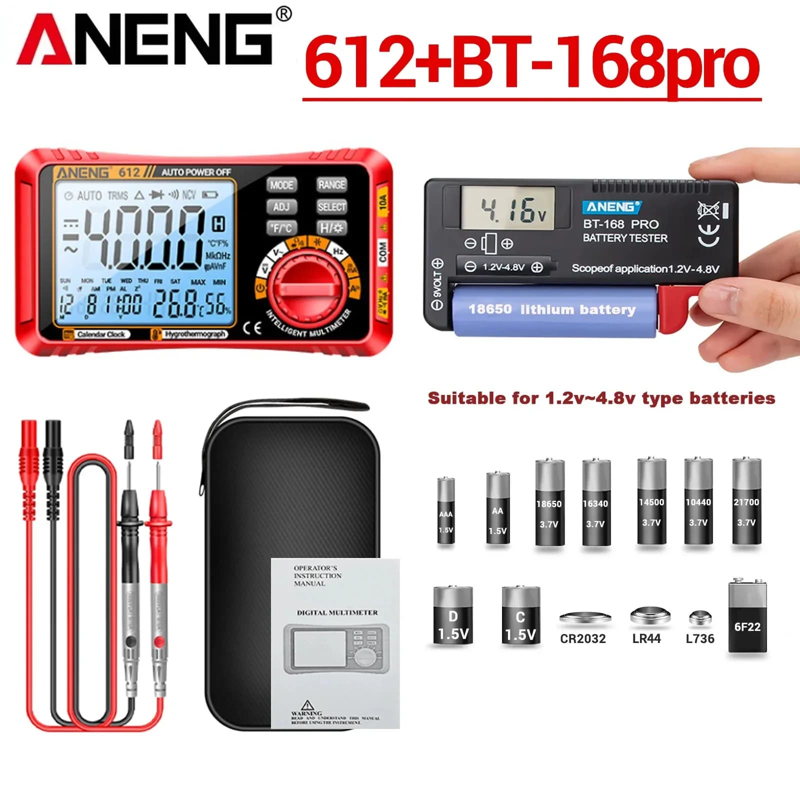 ANENG 612 Digital Multimeter Free Gift 168PRO Battery Tester Auto Range NCV Voltage Resistance Meter Electrician Repair Tool