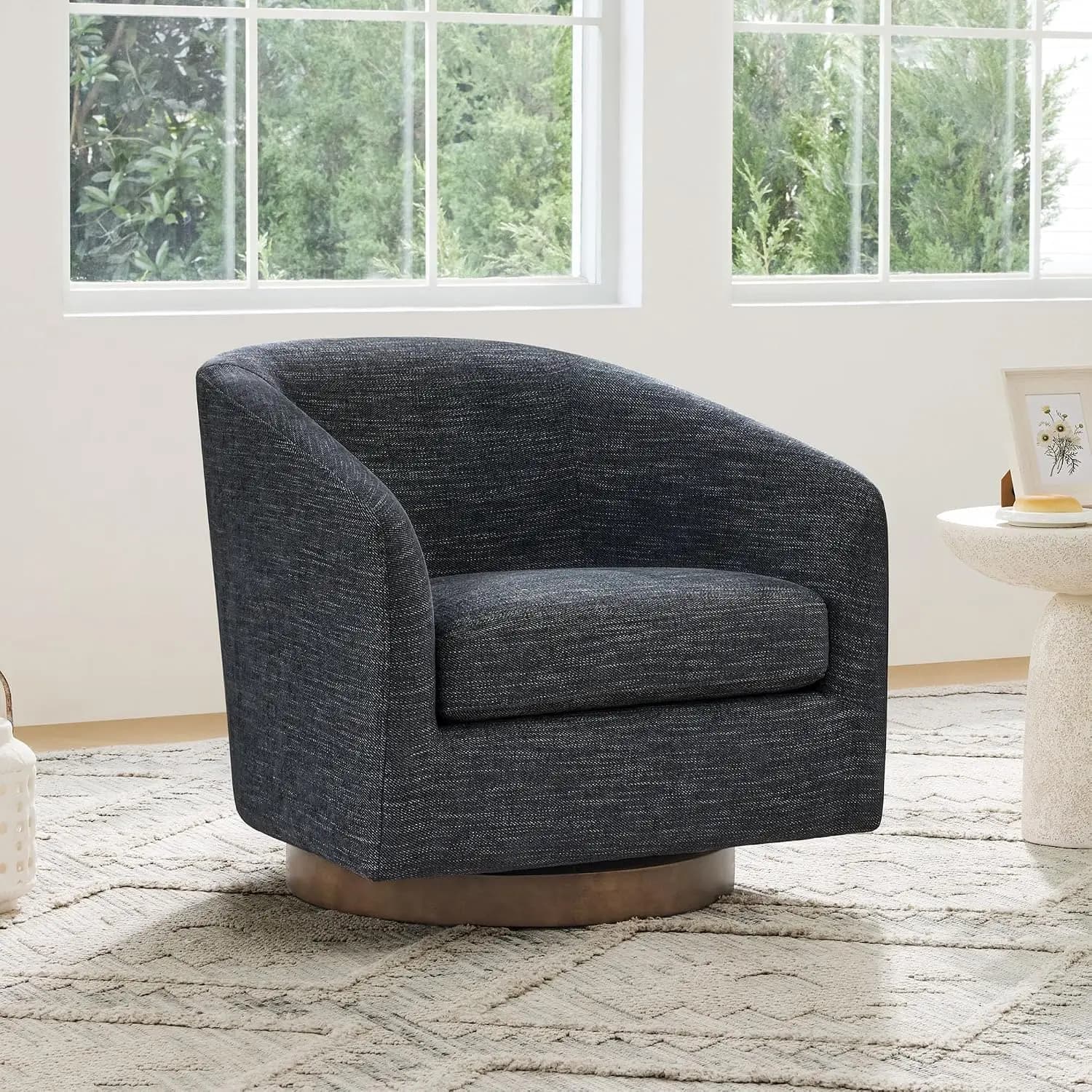 Swivel Accent Chair Set of 2, Fully Assembled Fabric Barrel Armchair with FSC Certified Upholstered for Living Room, Bedroom and