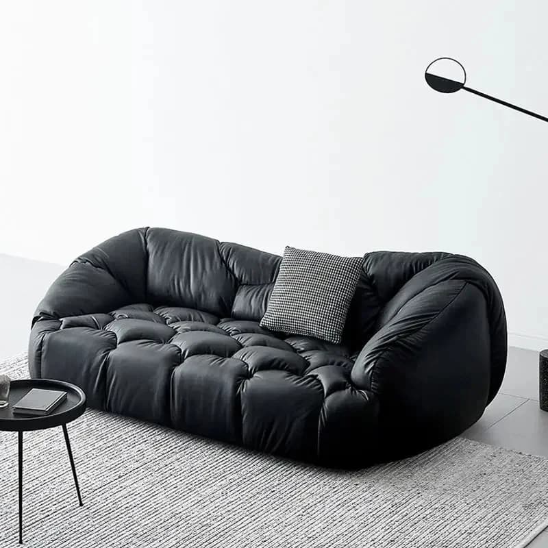 high quality minimalist cloud sofa three person black leather retro small apartment