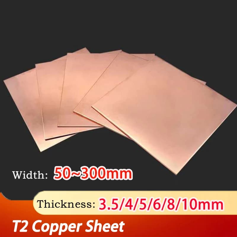 1pc Thickness: 3.5mm 4mm 5mm 6mm 8mm 10mm Width: 50~300mm T2 Copper Plate Pure Copper Sheet Metal Sheet Foil Plate Copper Sheet