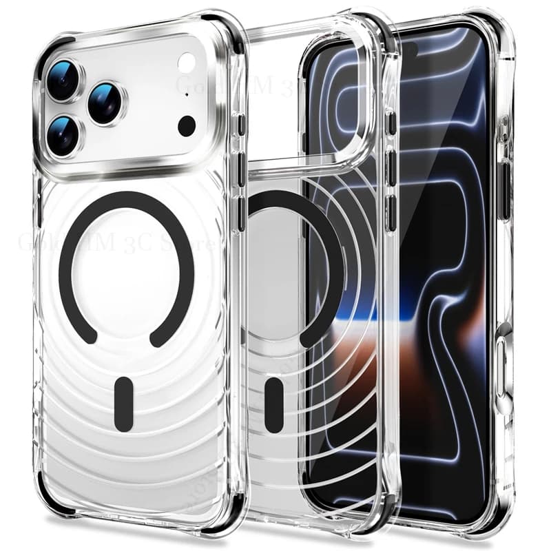 For iPhone 18 Pro Max Wireless Charging For Magsafe Clear Transparent Case For Apple 17 18 15 14 16 Pro Max Magnetic Armor Cover