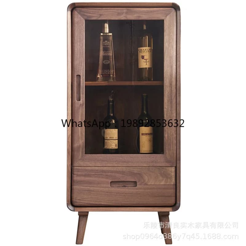 LYY Nordic TV Side Cabinet Living Room Solid Wood Glass Door Side Cabinet Small Wine Cabinet Wall-Mounted North American