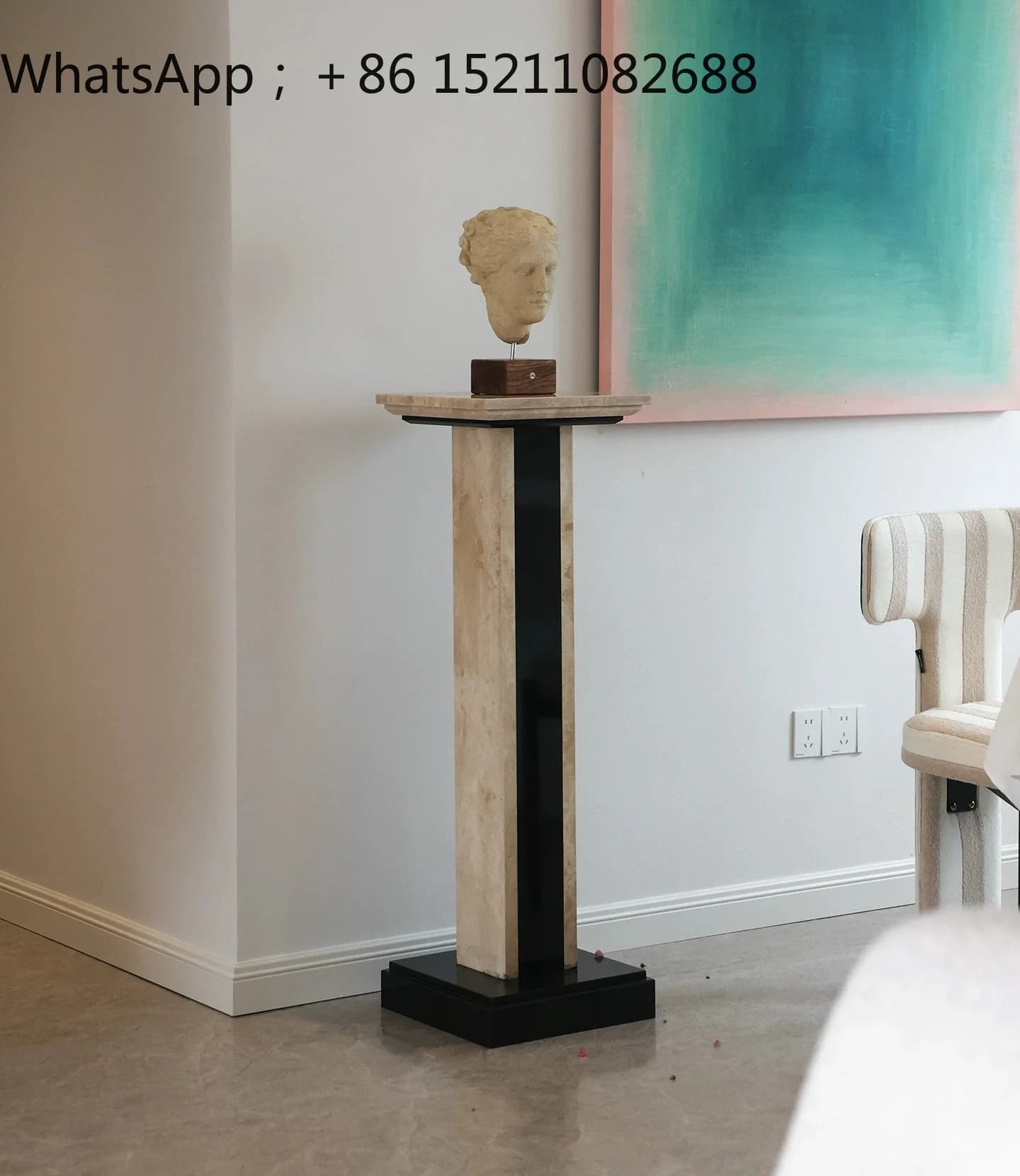 SCY retro marble base pillar vase sculpture villa living room entrance floor ornament decoration