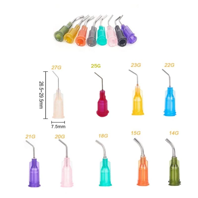 25Pcs of Precision Liquid Dispenser Syringe Needle 14G 15G 18G 20G 21G 22G 23G 25G 27G Elbow Dispensing Needle