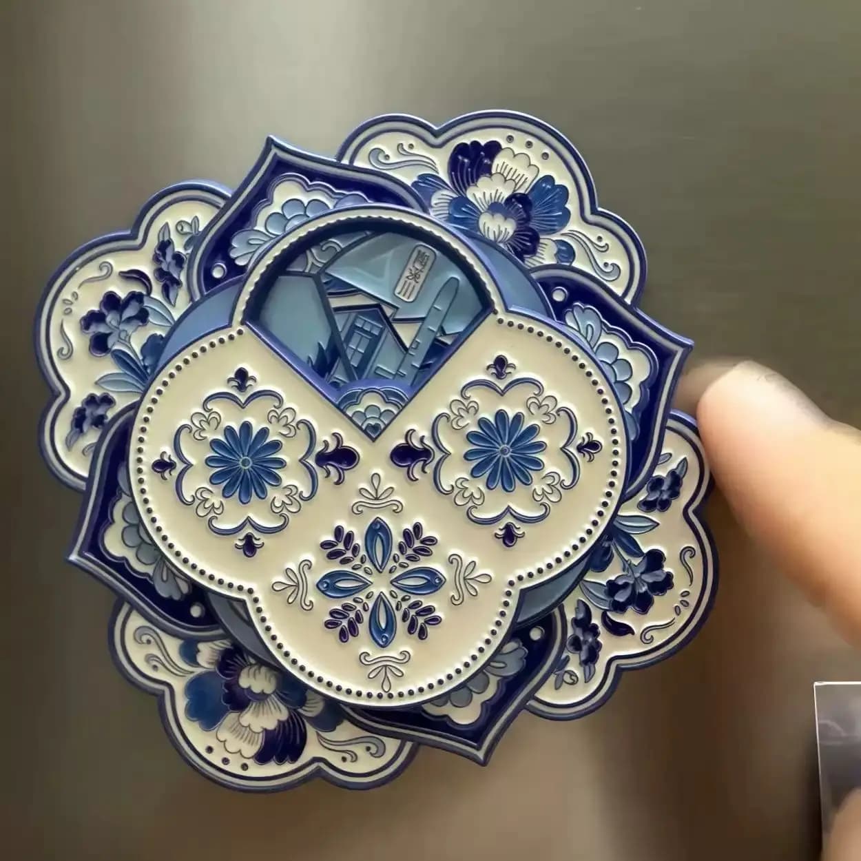 Chinese Style Rotatable Metal Fridge Magnets, Creative Cultural Home Decoration, Travel Souvenir Magnetic Refrigerator Sticker