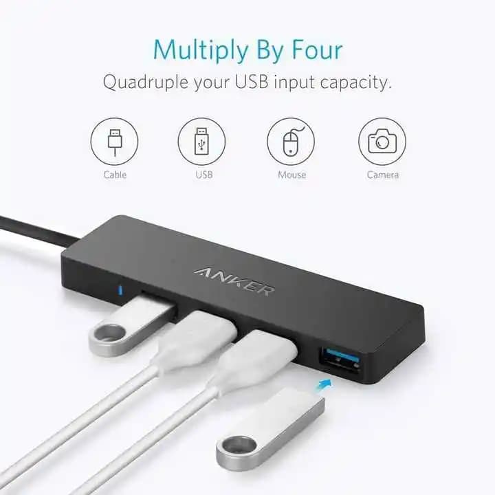 Anker 4-in-1 USB 3.0 Hub, Ultra-Slim Data USB Hub with 2 ft Extended Cable (Charging Not Supported), for MacBook