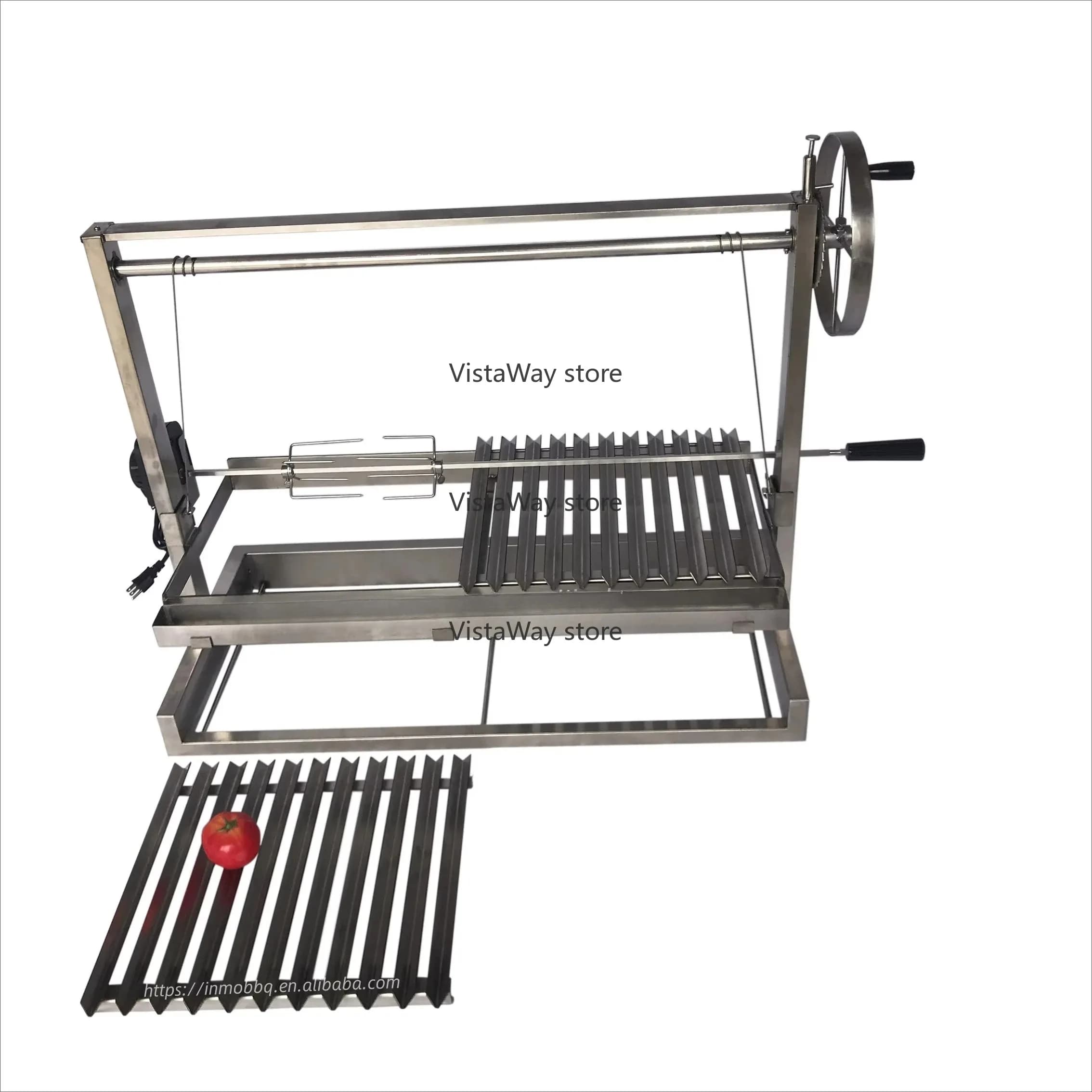Wood Charcoal BBQ Grill Adjustable Height Stainless Steel Parrilla Gaucho Grill Asado Argentinian Grill with BBQ Rotisserie Kit