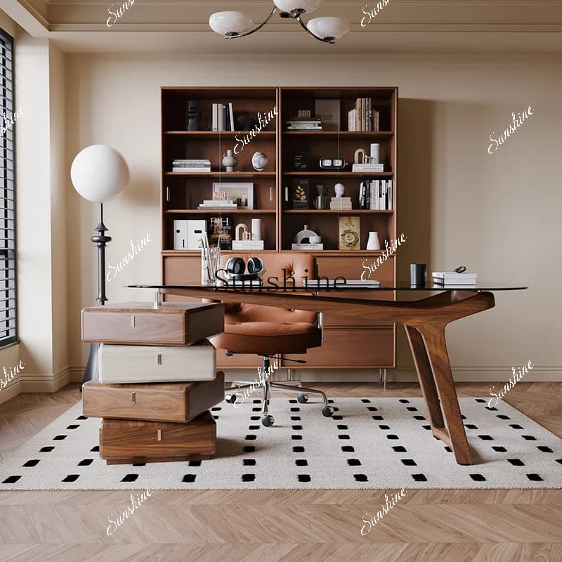 Italian light luxury modern simple antique style special-shaped desk glass desk  FT