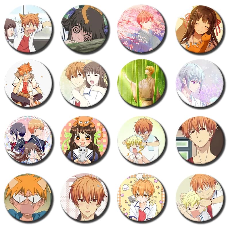 Exquisite Round Lapel Pins Anime F-Fruits Basket Badge Souma Kyo,Honda Tohru Cute Cartoon Brooches for Backpack Accessorys Gifts