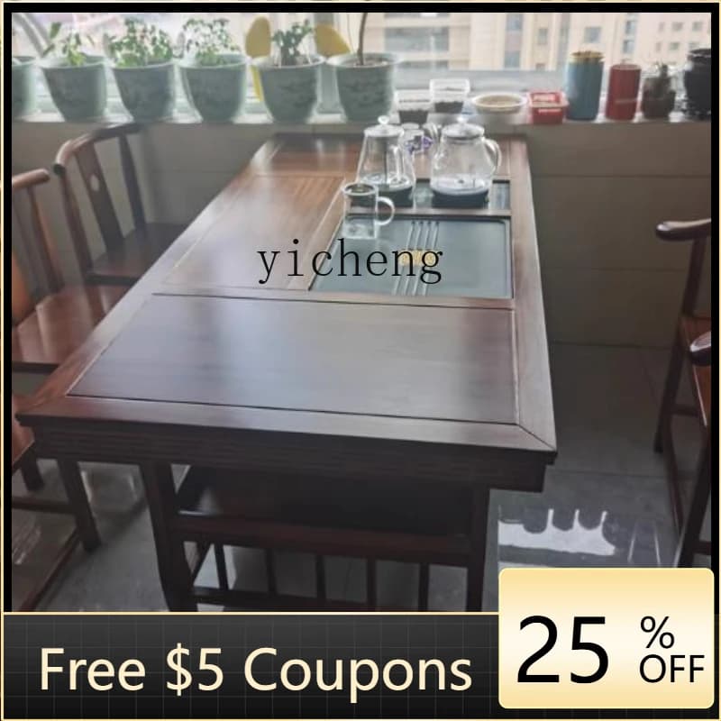 D4-2  office table and chair combination Kung Fu tea table coffee  tea set solid wood table integrated