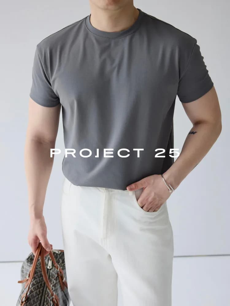 PROJECT 25 Men's Premium Cotton-Feel Moisture-Wicking Quick-Dry T-Shirt Structured Fit for Broader Shoulders & Muscular Arms