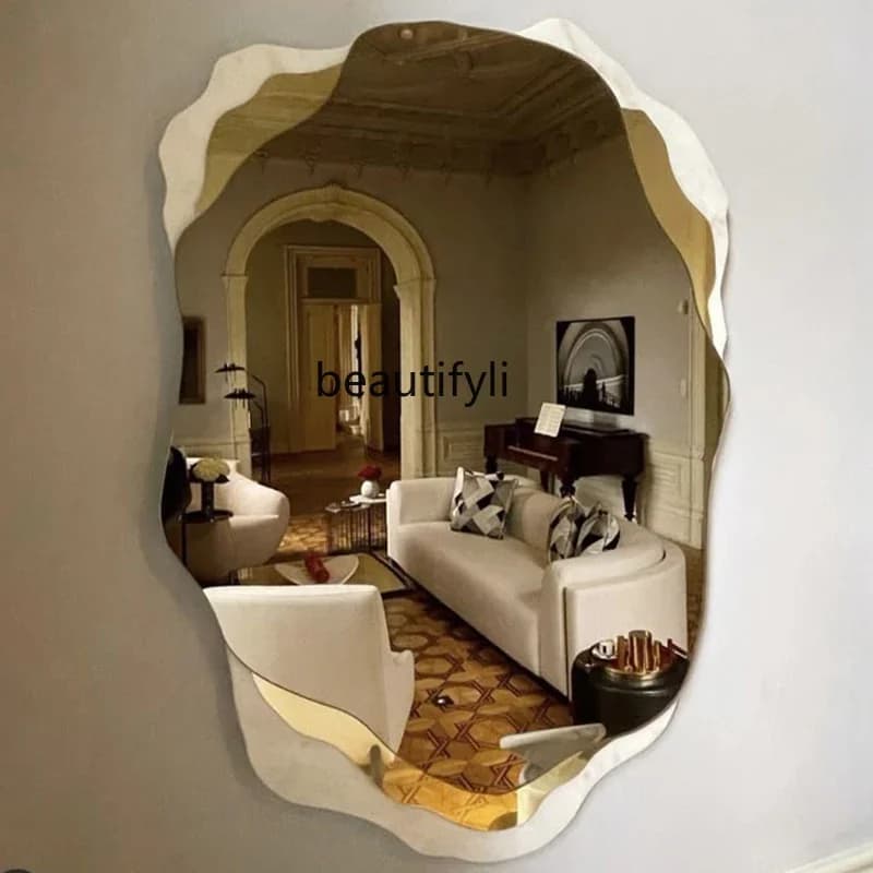 Living Room Art Mirror Irregular Creative Wall-Mounted Bathroom Mirror Makeup Mirror Entrance Decoration