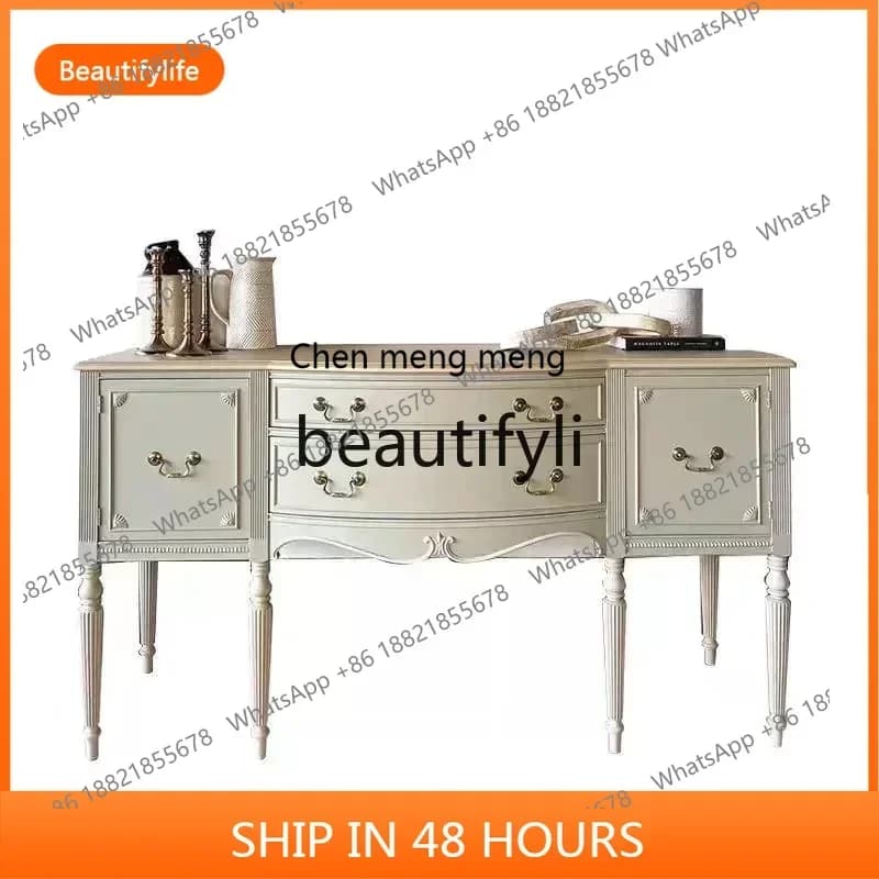 A32 Solid wood retro entrance cabinet American engraved wall storage side cabinet partition dining side cabinet