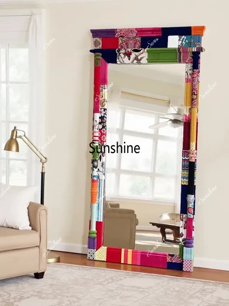 European-Style Furniture Full-Length Mirror Creative Art  Colorful Patchwork High-Definition Dressing Mirror Customization