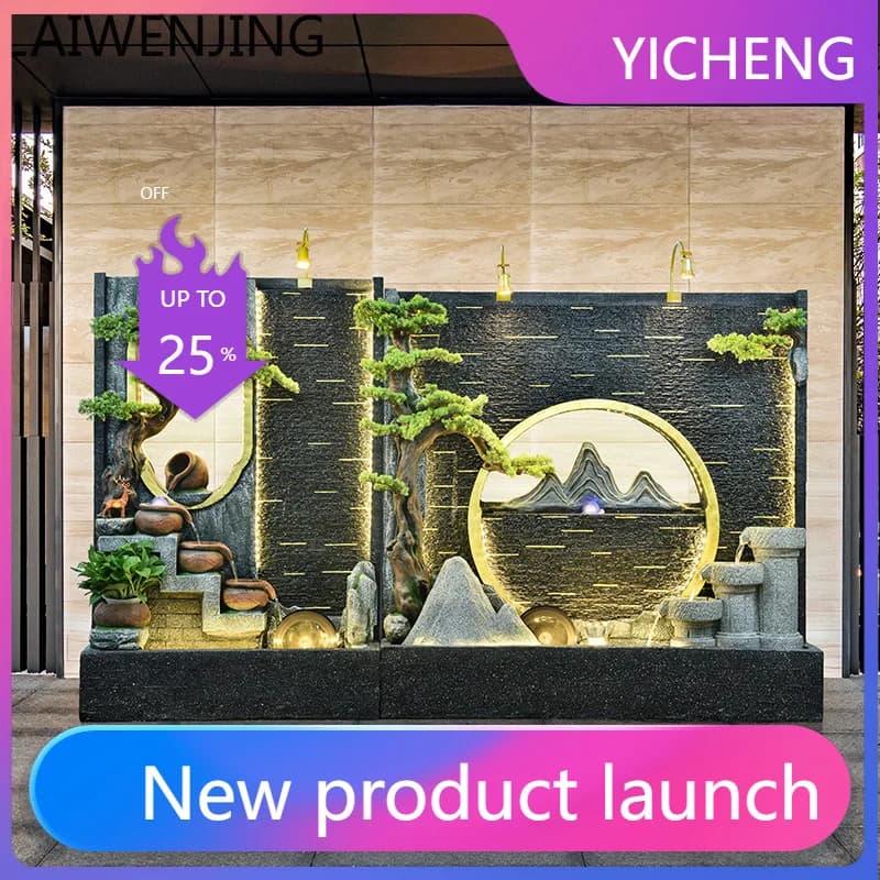 LYY  New Chinese Style Pastoral Rockery Fountain Water Curtain Wall Landscape Floor Ornament