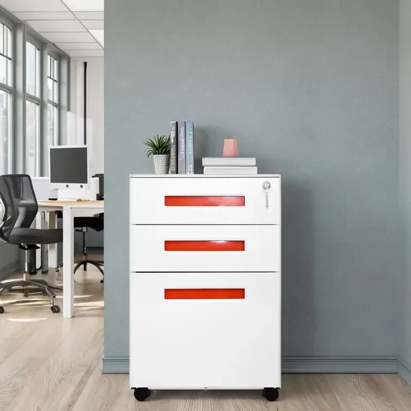 Modern 3-Drawer Metal Mobile File Cabinet for Office for Waterproof Steel Handle Smooth Rollers Wardrobe Storage