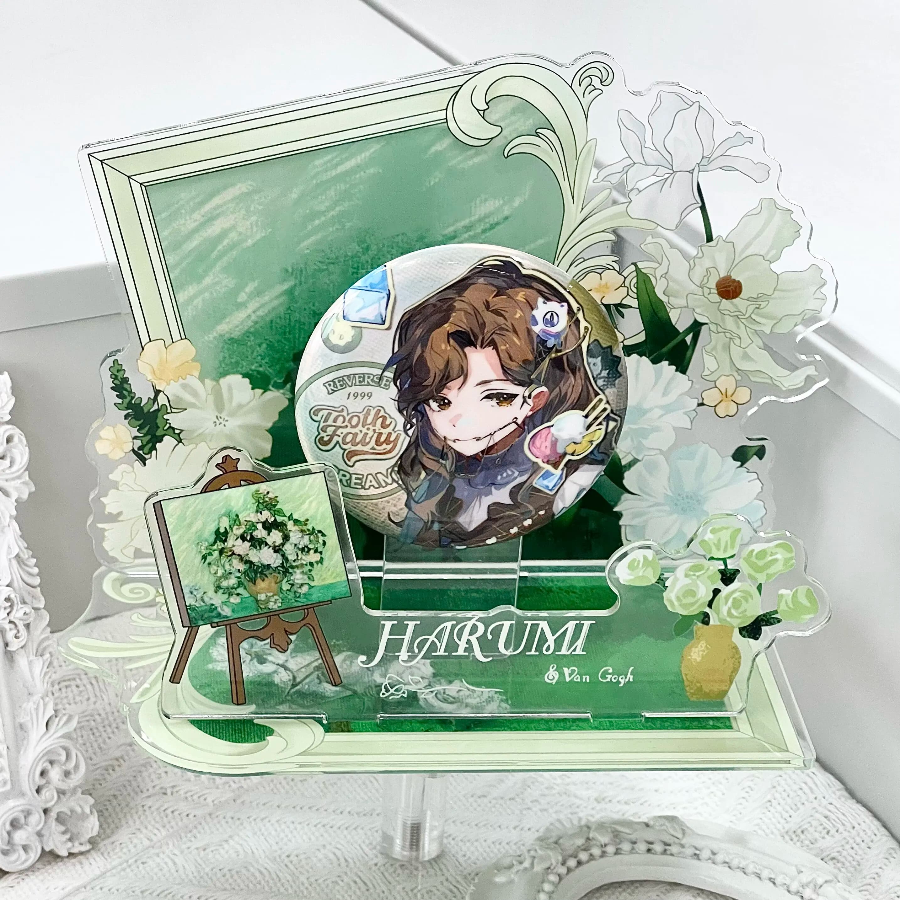 Vintage Artist Themed Acrylic Goods Display Stand, Magnetic Badge Holder & Desktop Decor for Anime Character Stand Collectibles