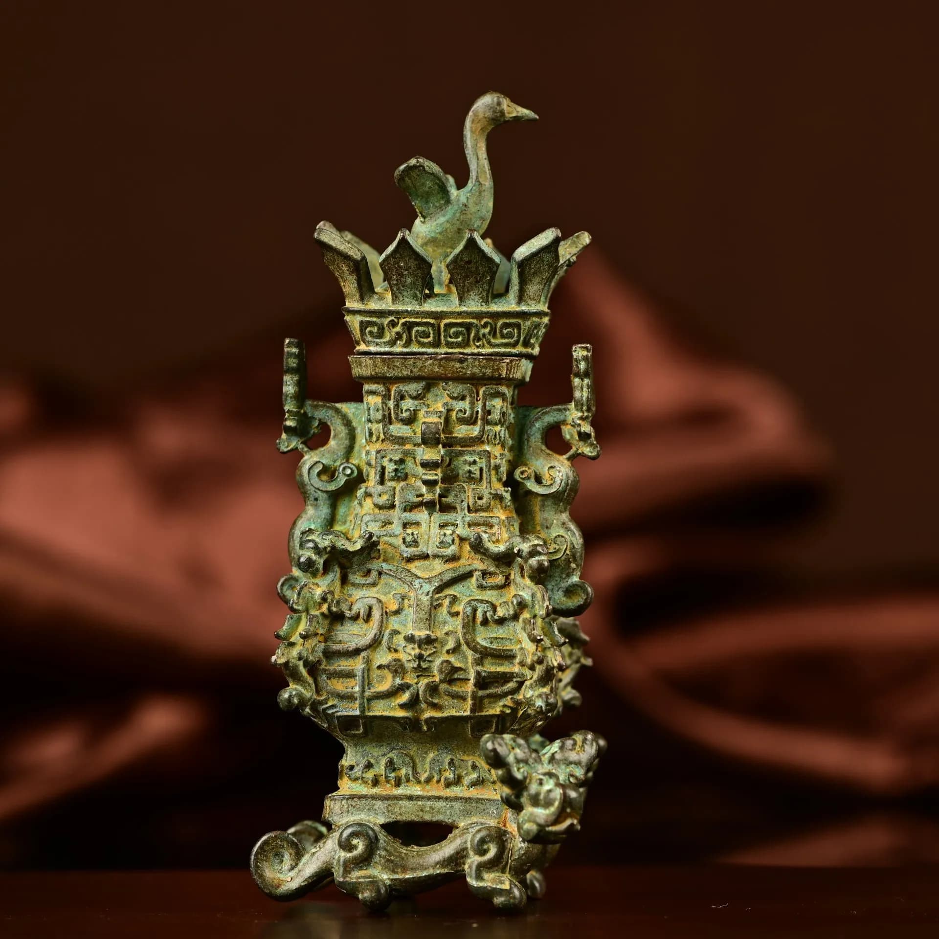 Antique copper spring and autumn war Han bronze lotus crane square pot home home office living room decoration ornament antique