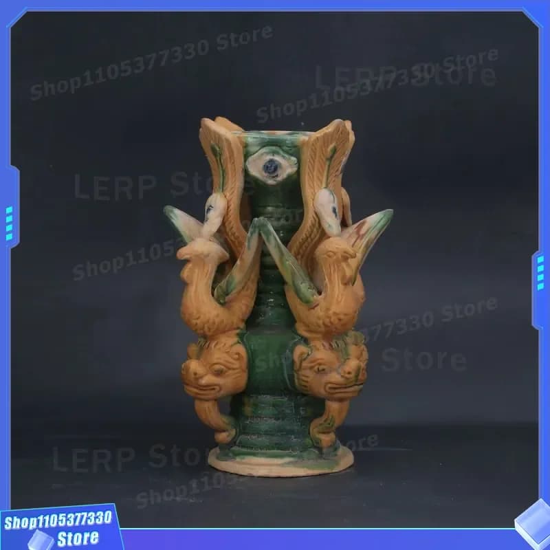 Tang Sancai Handmade Phoenix Carving Divine Beast Oil Lamp Antique Porcelain Ornament Four Series Decorative Collection Art
