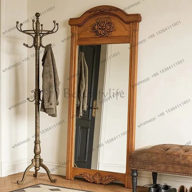 yj58 French retro full-length mirror clothing store floor-to-ceiling medieval full-length mirror American engraving