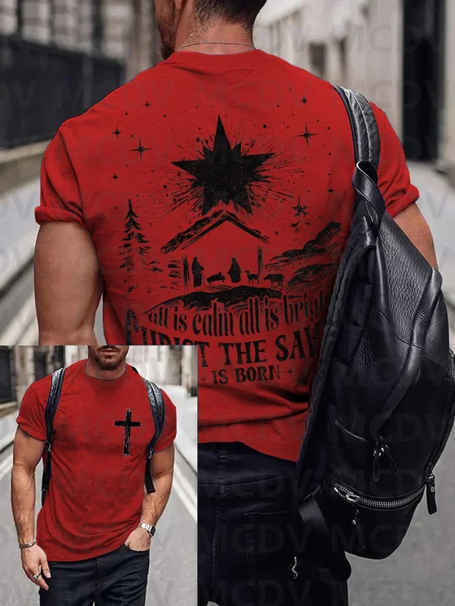 Men's Faith Cross Nativity Print T-Shirt 3d Printed Men's T-Shirt